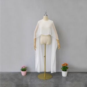 Elegant Sheer White Cape Dress